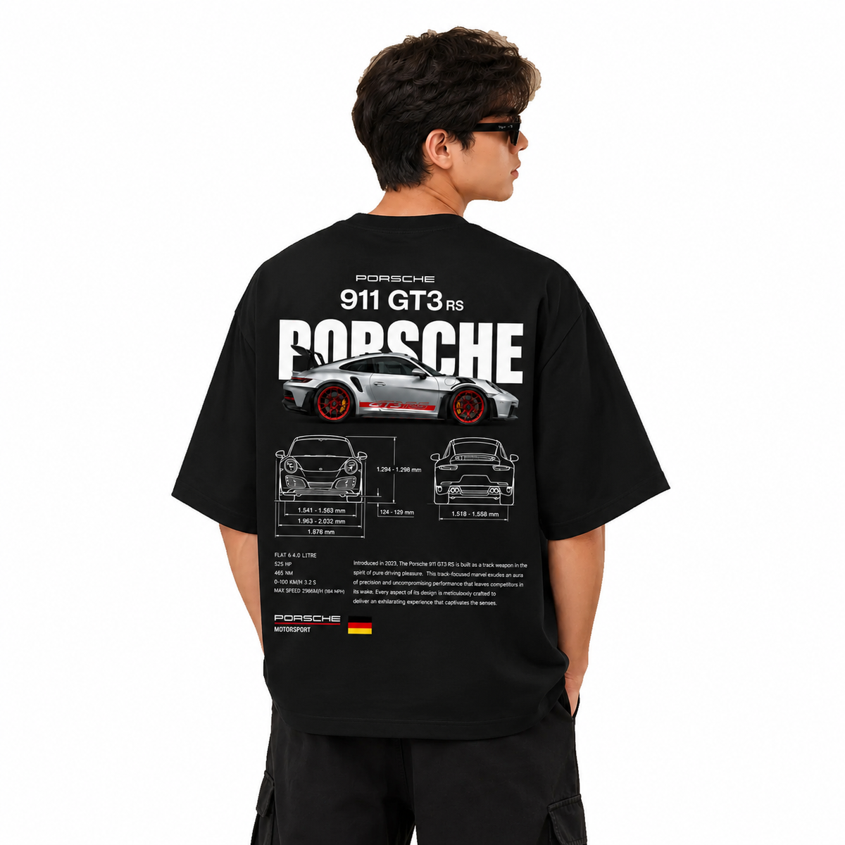 BORM Printed Oversized T-Shirt – Pursche 911 (Black)