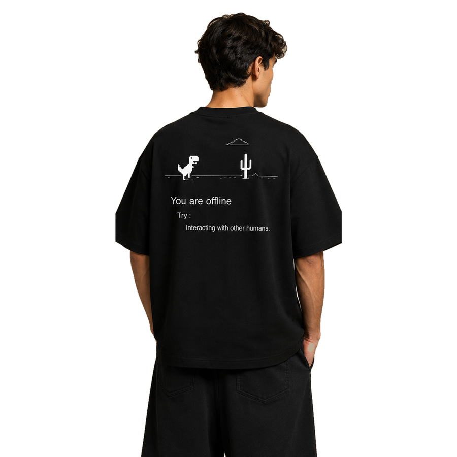 BORM Printed Oversized T-Shirt – Offline Mode (Black)