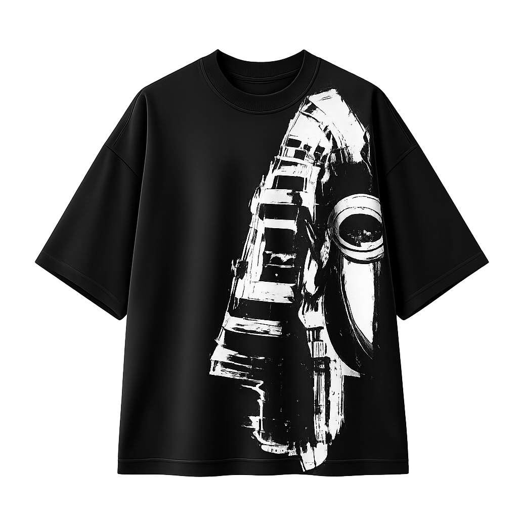 BORM Printed Oversized T-Shirt – Mechanical Vision (Black)