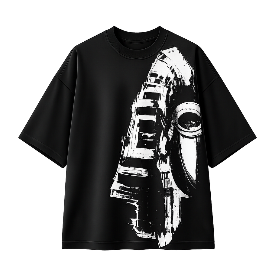 BORM Printed Oversized T-Shirt – Mechanical Vision (Black)